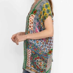 Johnny Was blouse L patchwork Diskana Alexandra boho relaxed fit sheer new $198